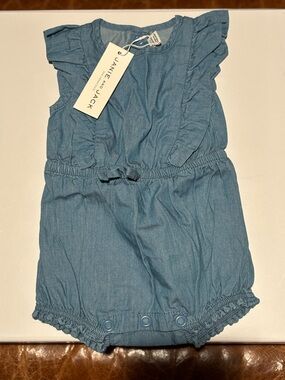 Janie and Jack Blue Ruffle Chambray Romper
